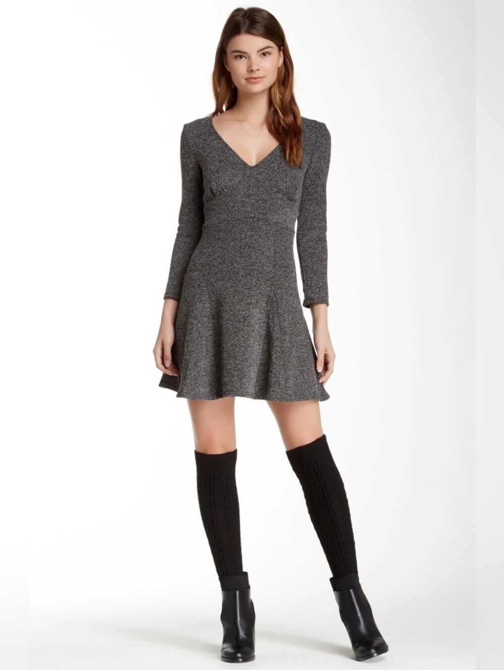 Free People Black Tweed Combo Heartstopper Fit & Flare Knit Dress - Size Small